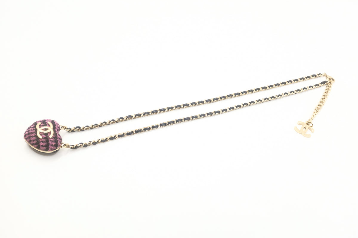 Chanel Heart Mirror Box Necklace in Tweed and Enamel