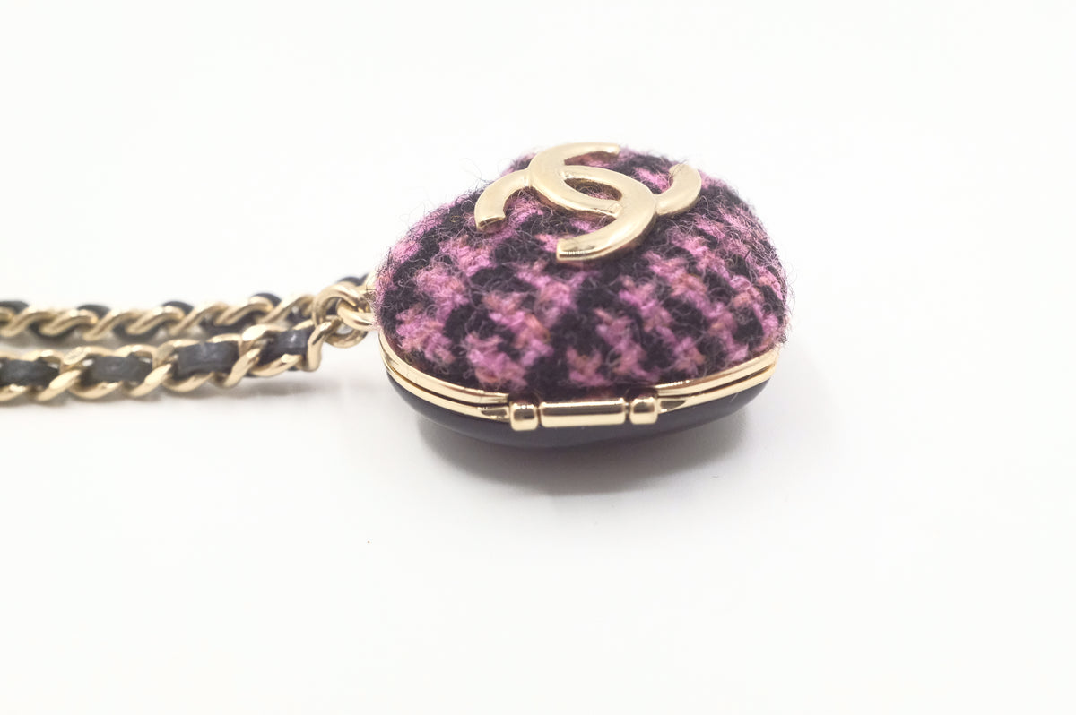 Chanel Heart Mirror Box Necklace in Tweed and Enamel