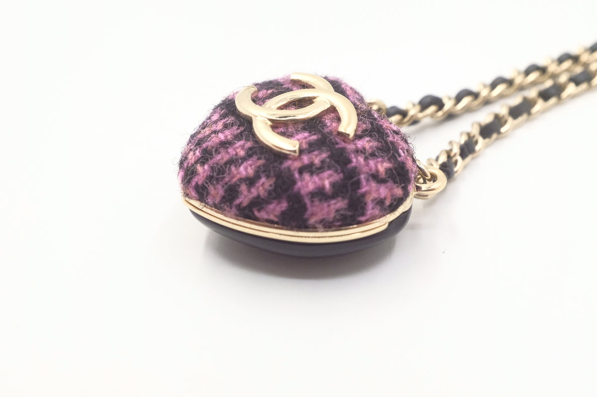 Chanel Heart Mirror Box Necklace in Tweed and Enamel