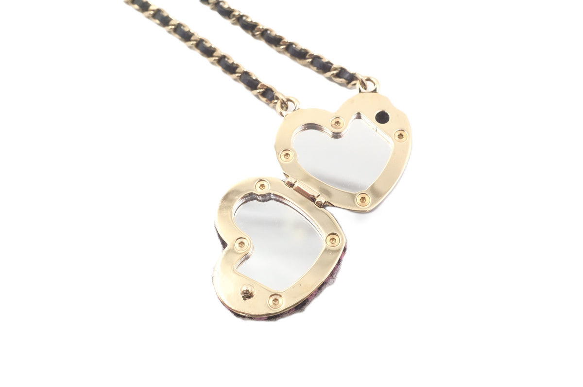 Chanel Heart Mirror Box Necklace in Tweed and Enamel