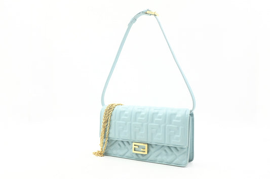 Fendi Baguette Wallet on Chain in Blue Nappa Leather