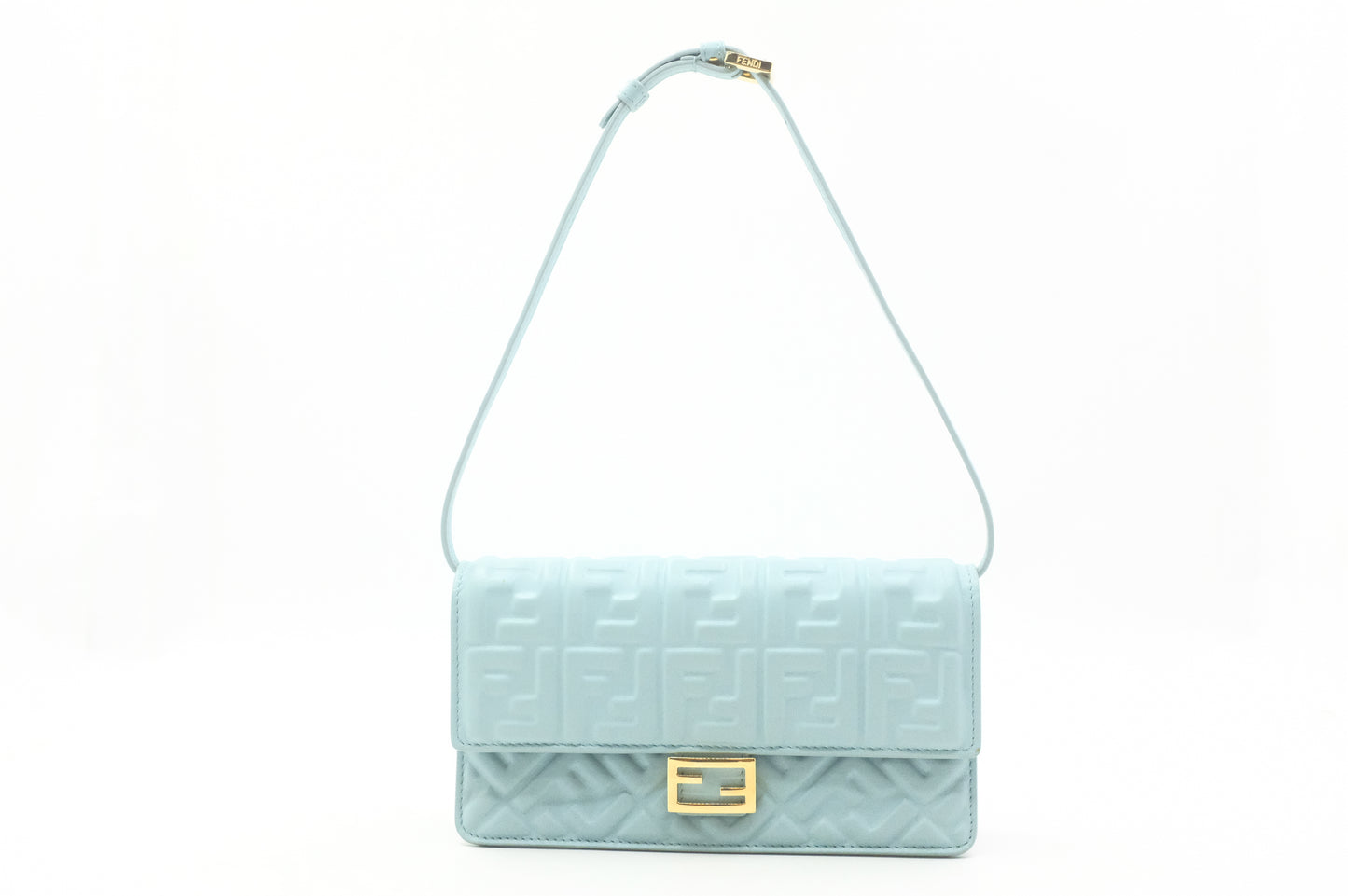 Fendi Baguette Wallet on Chain in Blue Nappa Leather