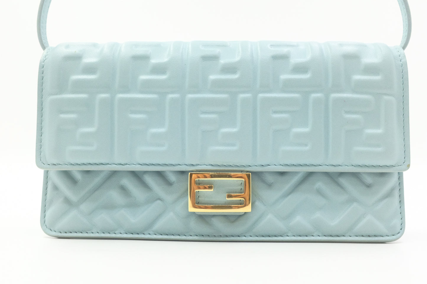 Fendi Baguette Wallet on Chain in Blue Nappa Leather