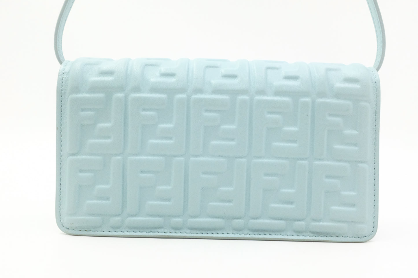 Fendi Baguette Wallet on Chain in Blue Nappa Leather