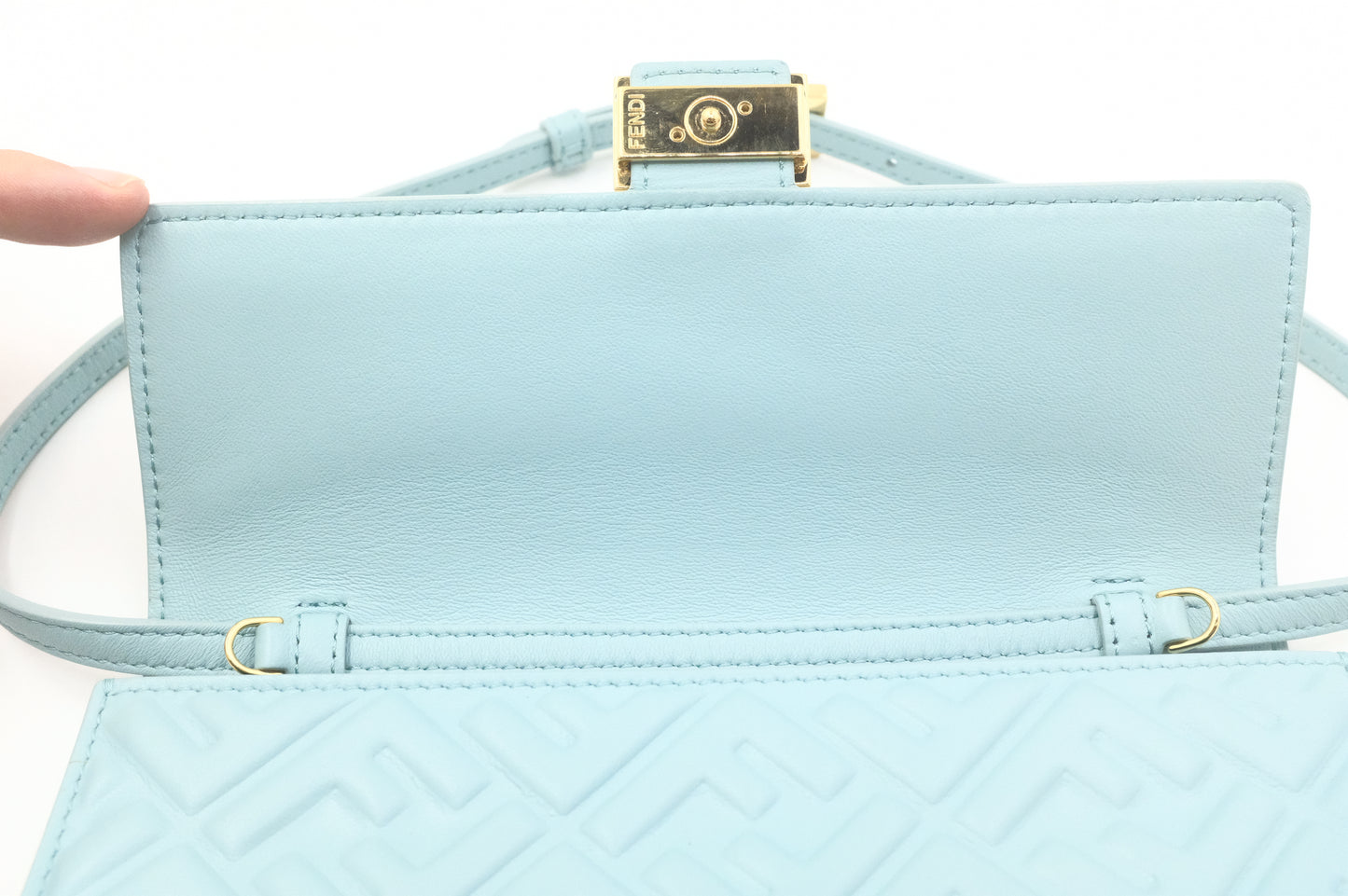 Fendi Baguette Wallet on Chain in Blue Nappa Leather