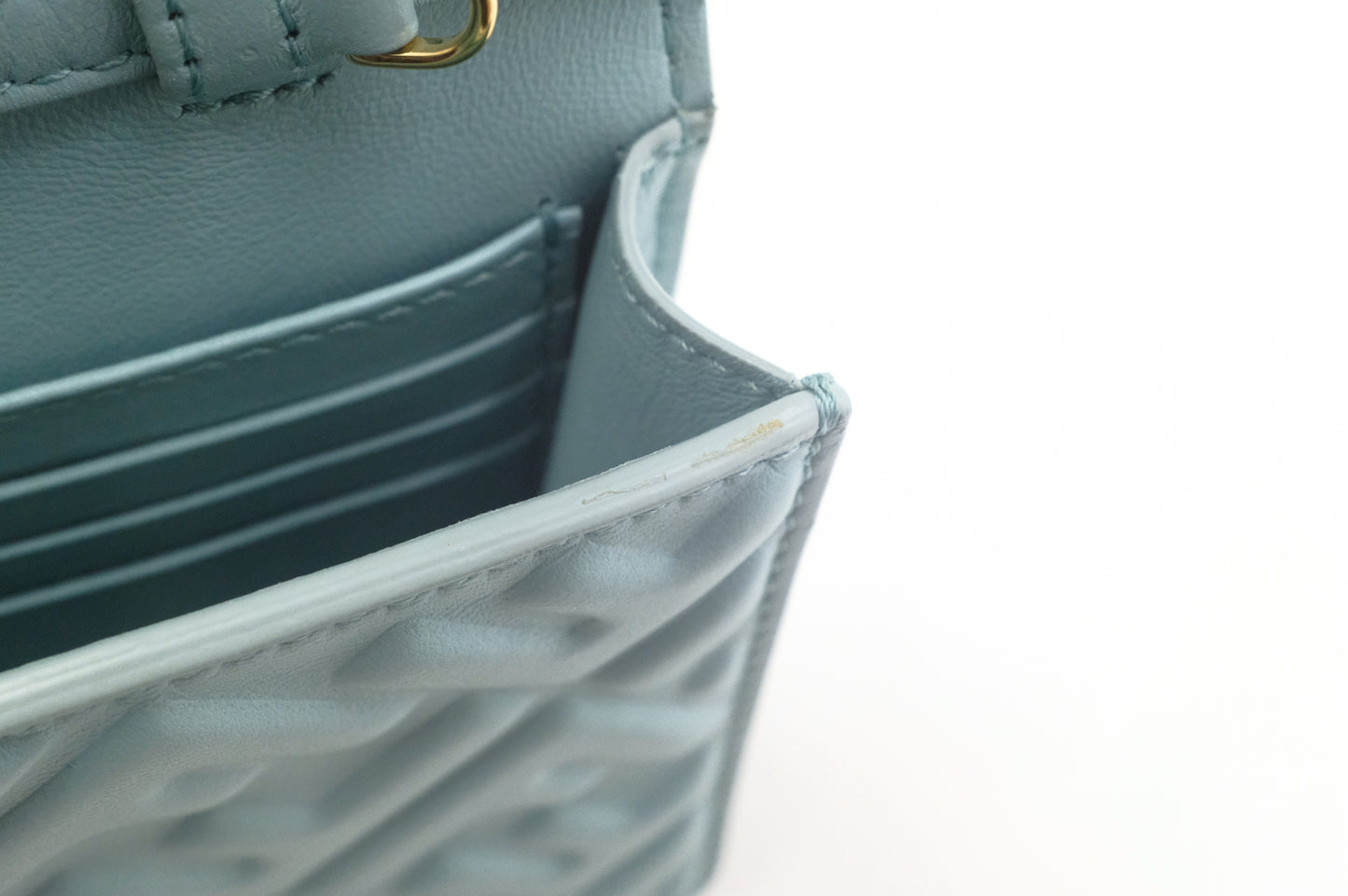 Fendi Baguette Wallet on Chain in Blue Nappa Leather