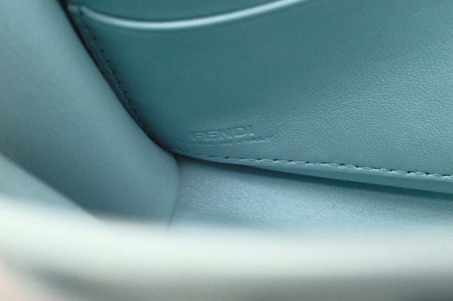 Fendi Baguette Wallet on Chain in Blue Nappa Leather