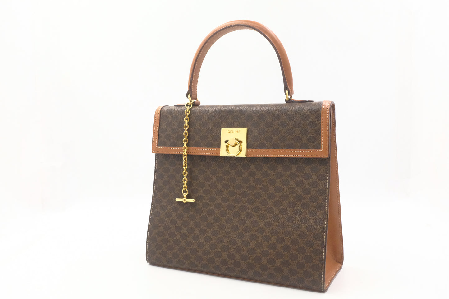 Celine Top Handle Bag in Brown Macadam Canvas