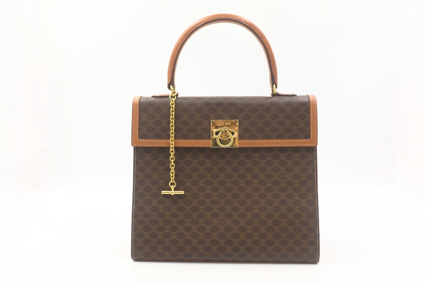 Celine Top Handle Bag in Brown Macadam Canvas