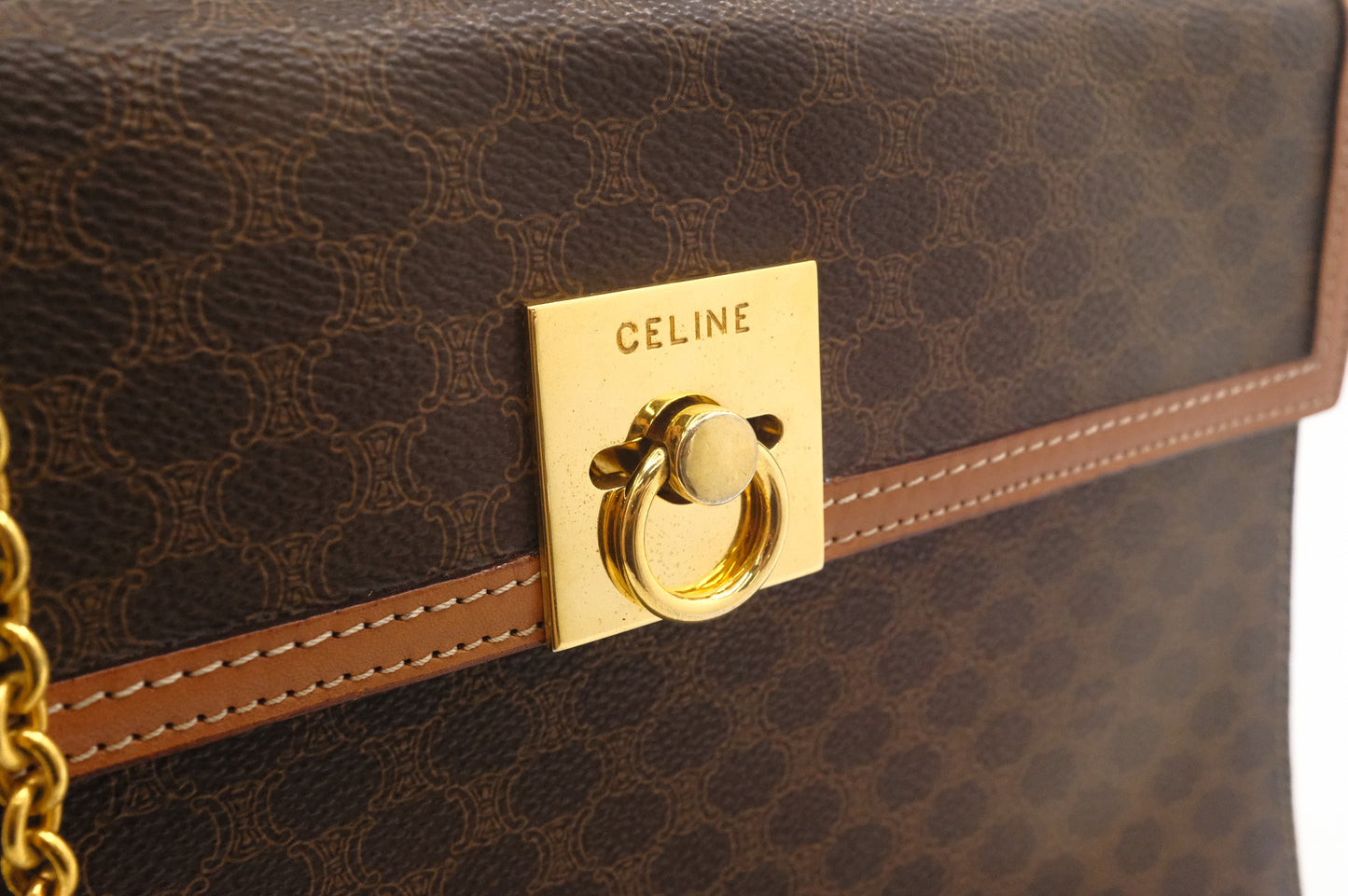 Celine Top Handle Bag in Brown Macadam Canvas