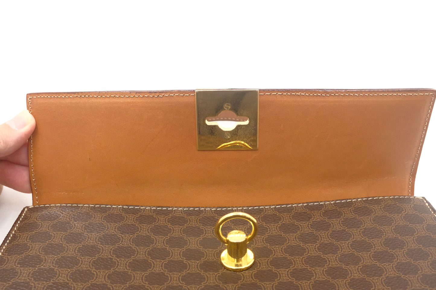 Celine Top Handle Bag in Brown Macadam Canvas