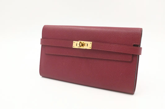 Hermes Kelly Wallet in Rouge Epsom Leather
