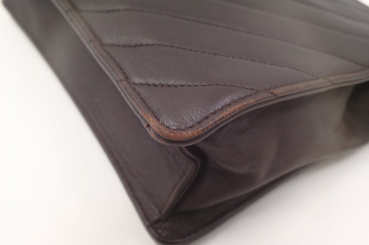 Chanel Chevron Crossbody in Brown Leather