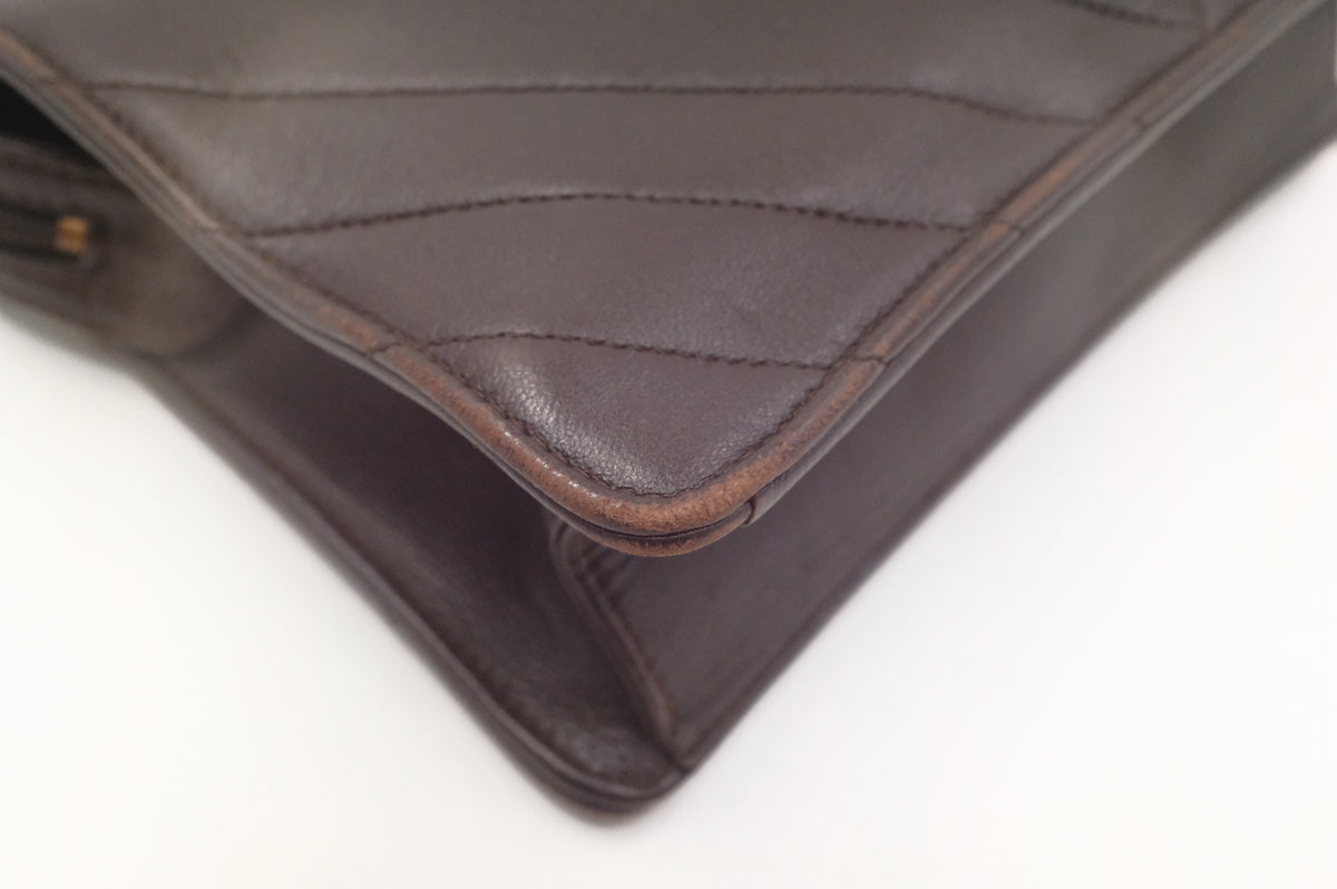 Chanel Chevron Crossbody in Brown Leather