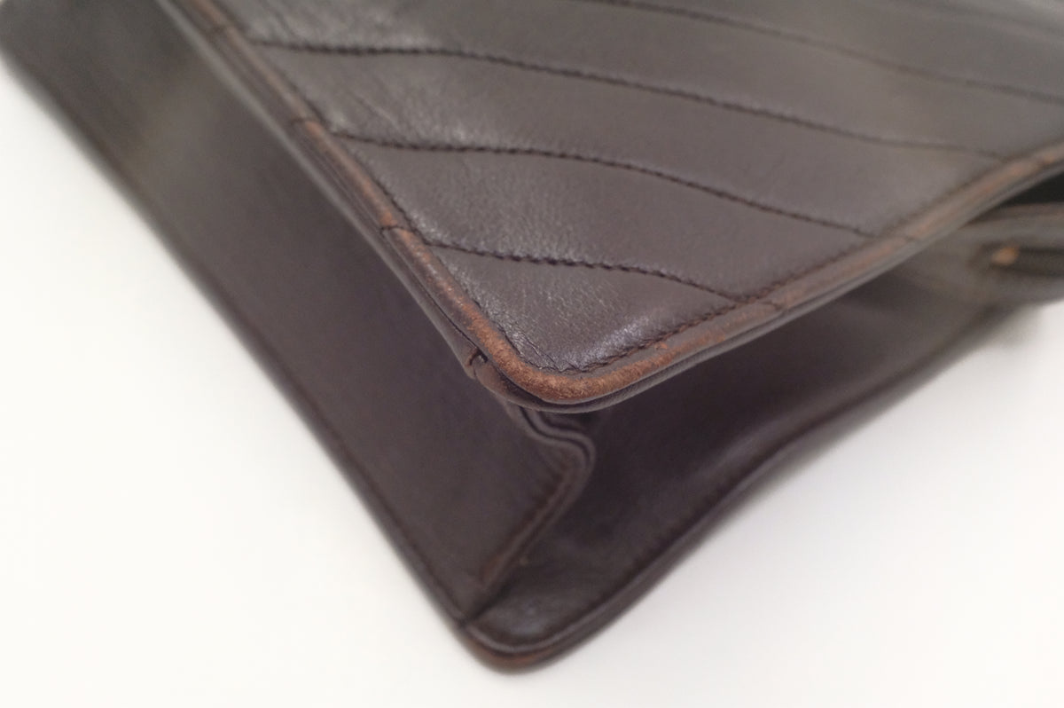 Chanel Chevron Crossbody in Brown Leather