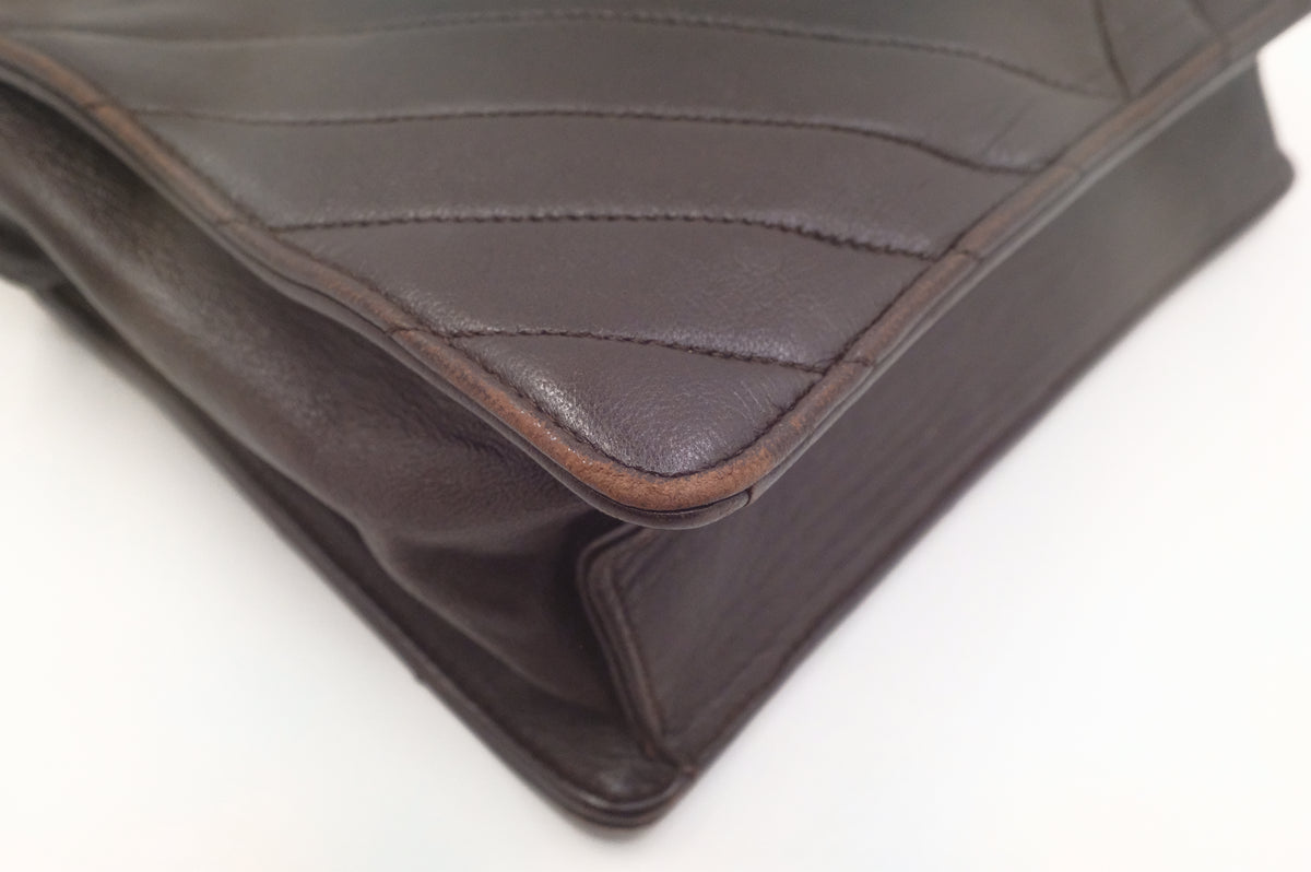 Chanel Chevron Crossbody in Brown Leather