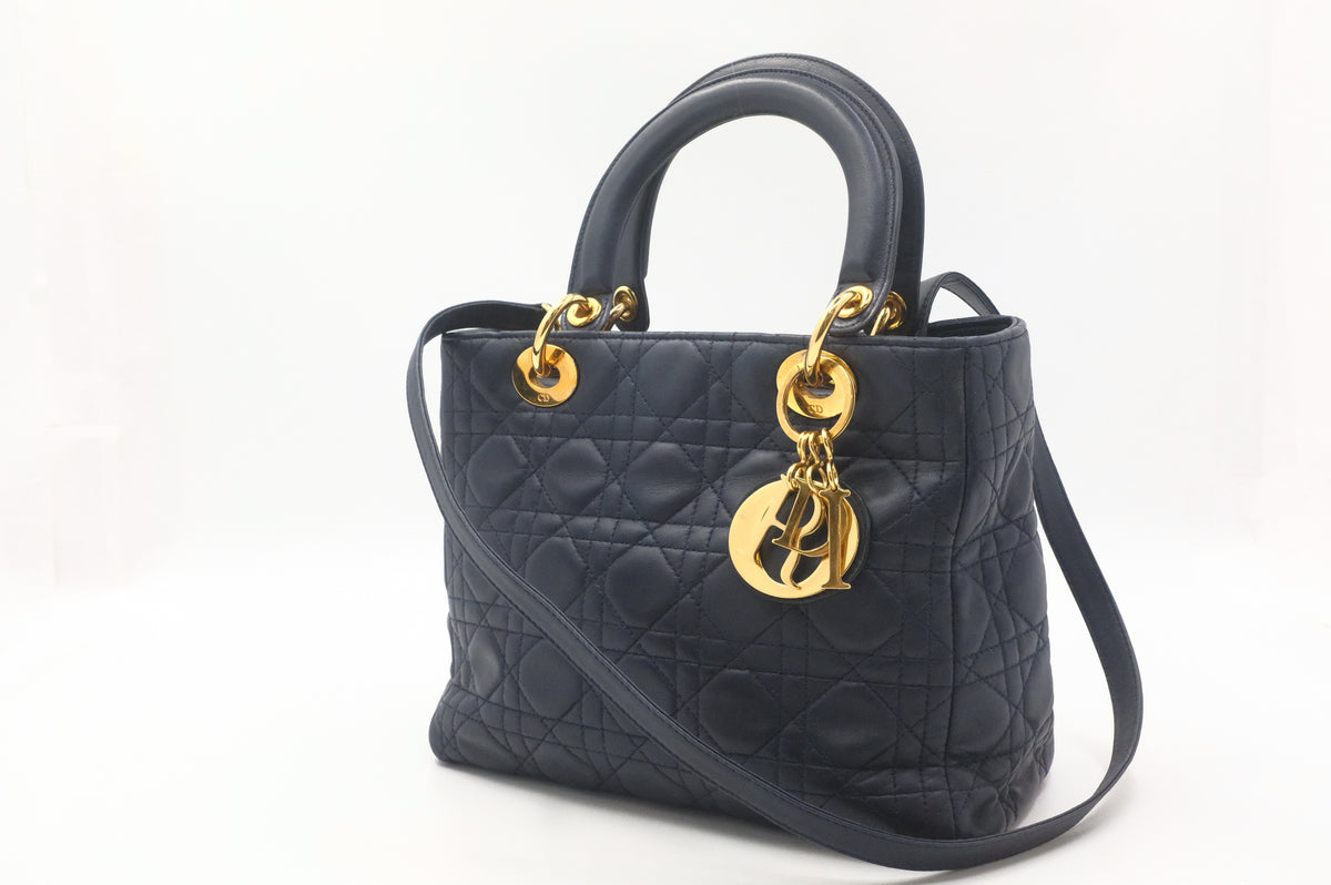 Dior Medium Lady Dior in Navy Blue Cannage Leather