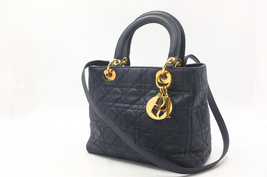 Dior Medium Lady Dior in Navy Blue Cannage Leather