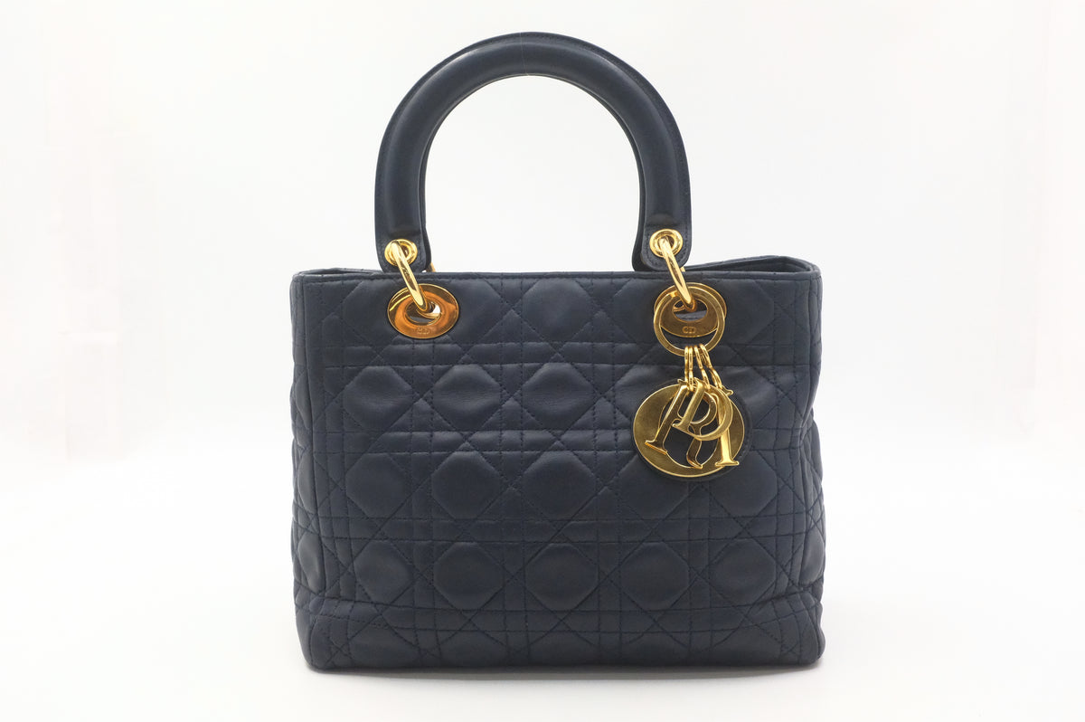 Dior Medium Lady Dior in Navy Blue Cannage Leather