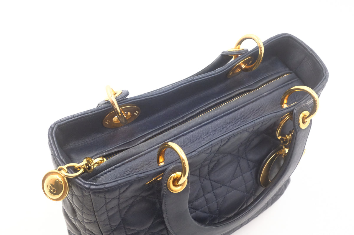 Dior Medium Lady Dior in Navy Blue Cannage Leather