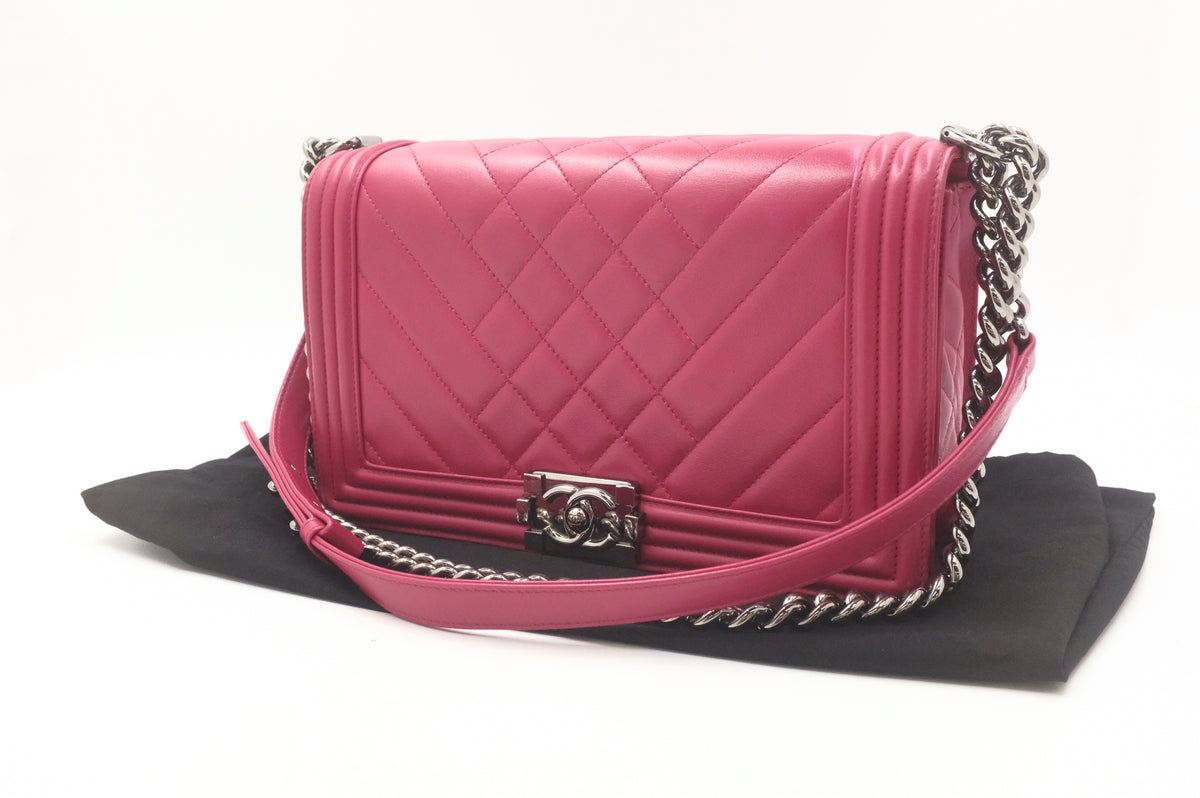 Chanel New Medium Boy in Red/Pink Matelassé Leather