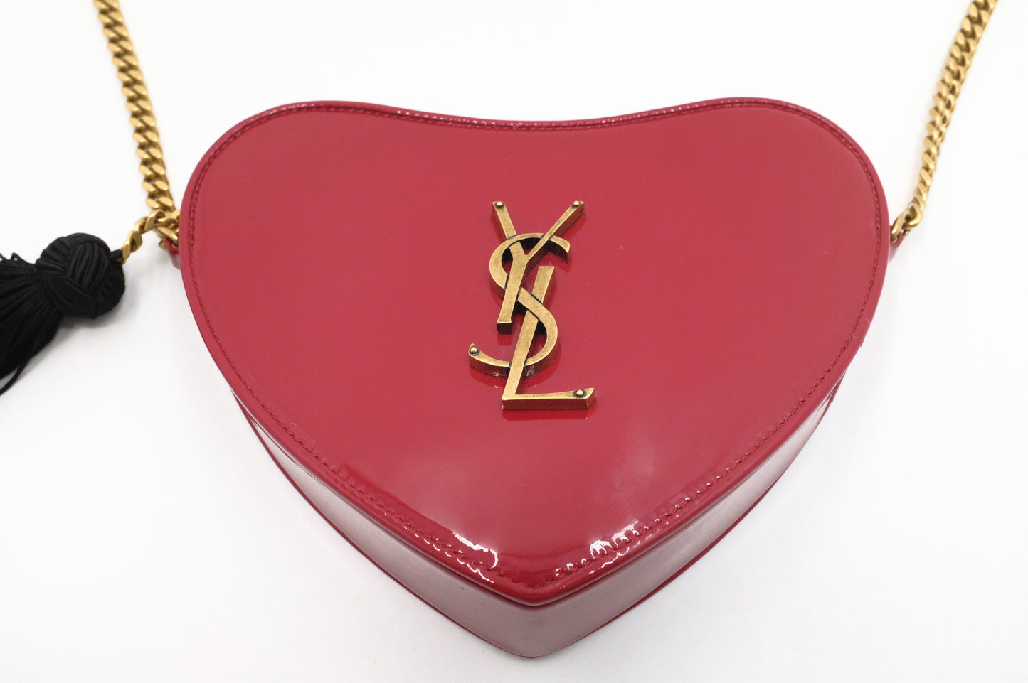 YSL Saint Laurent Heart Crossbody in Red Patent Leather