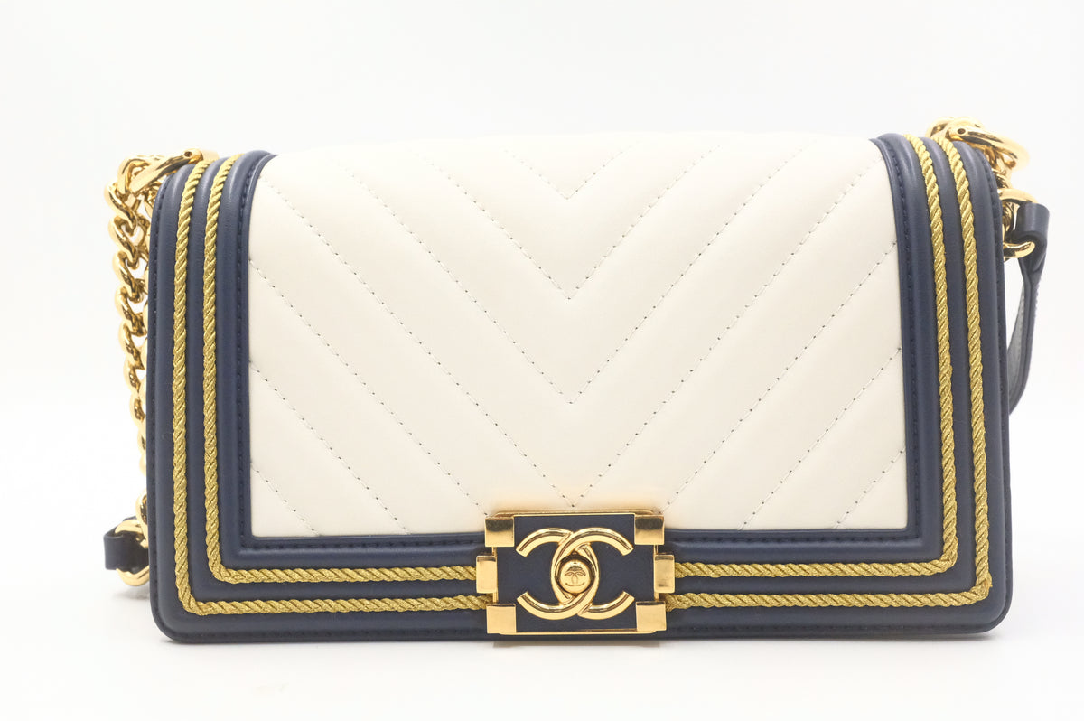 Chanel Old Medium Boy in White and Blue Leather
