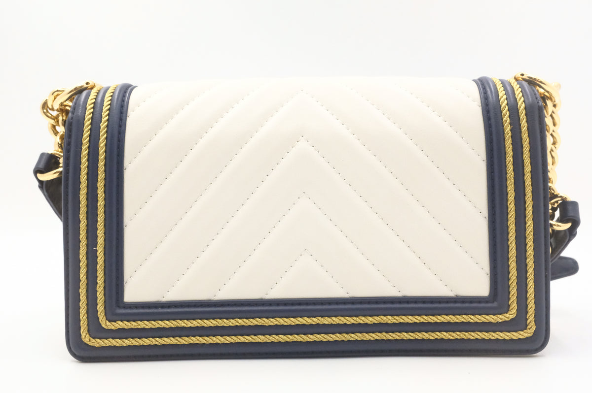 Chanel Old Medium Boy in White and Blue Leather
