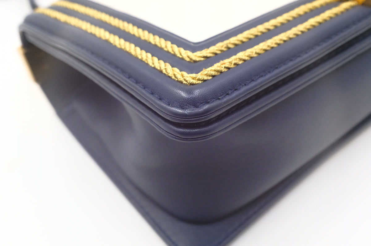 Chanel Old Medium Boy in White and Blue Leather
