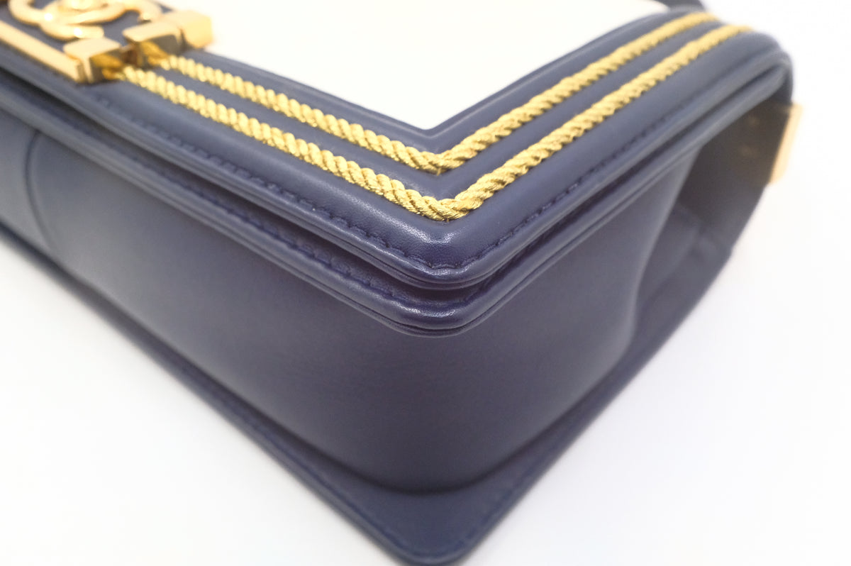 Chanel Old Medium Boy in White and Blue Leather