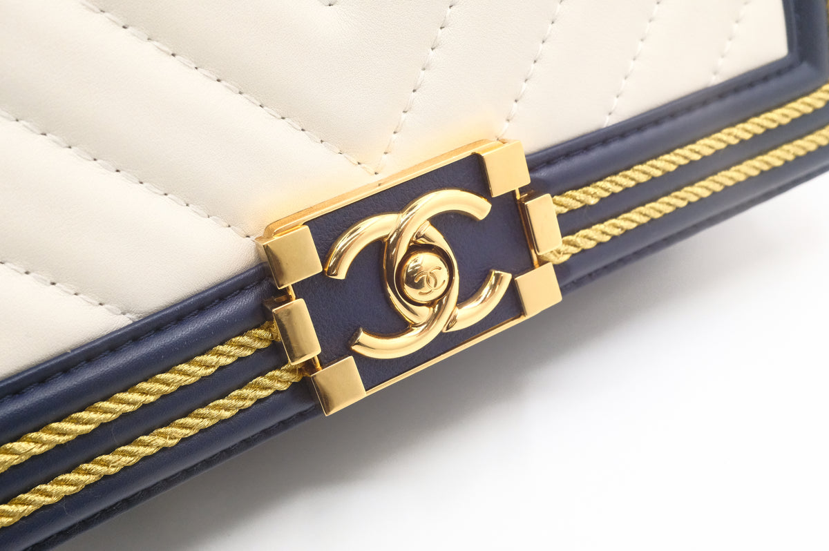 Chanel Old Medium Boy in White and Blue Leather
