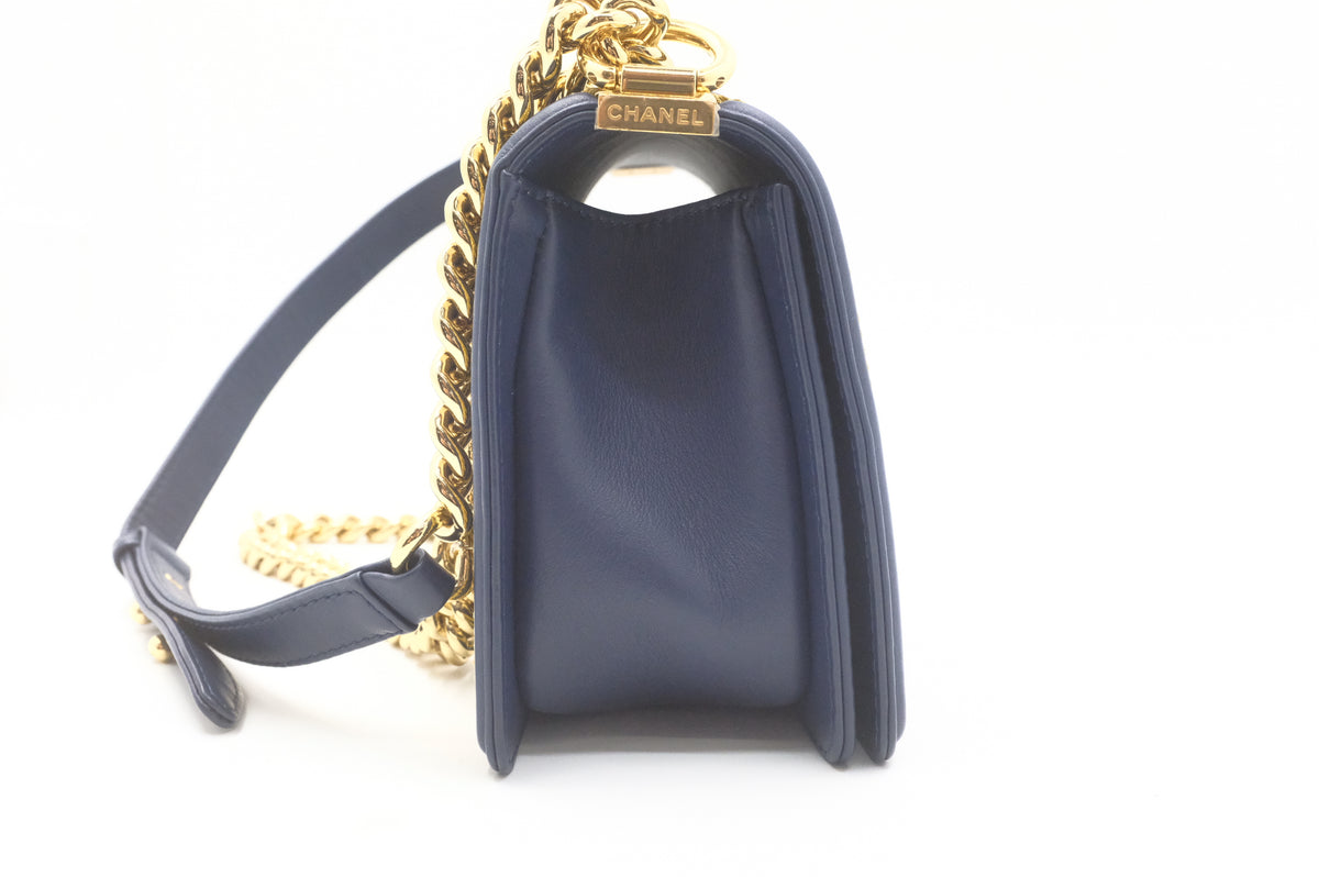 Chanel Old Medium Boy in White and Blue Leather