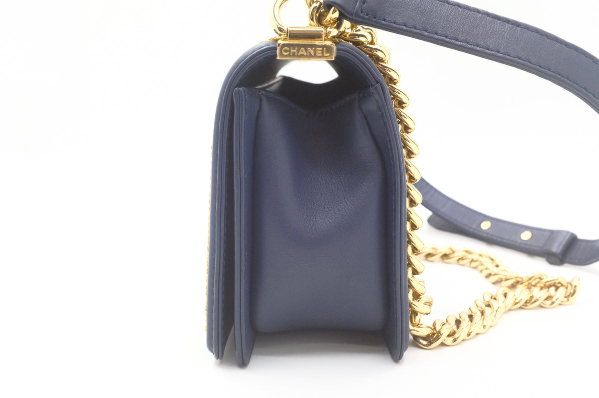 Chanel Old Medium Boy in White and Blue Leather