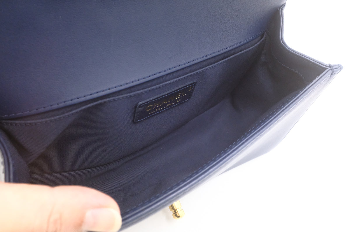 Chanel Old Medium Boy in White and Blue Leather