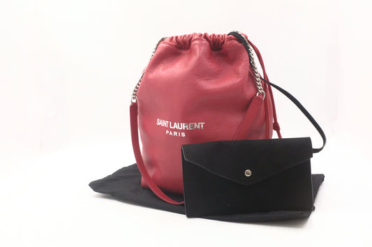 YSL Saint Laurent Teddy Bucket Bag in Red Leather