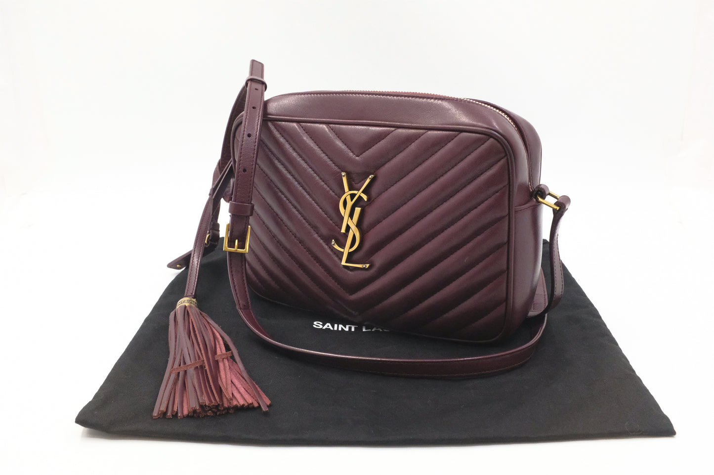 YSL Saint Laurent Lou Camera Bag in Burgundy Leather