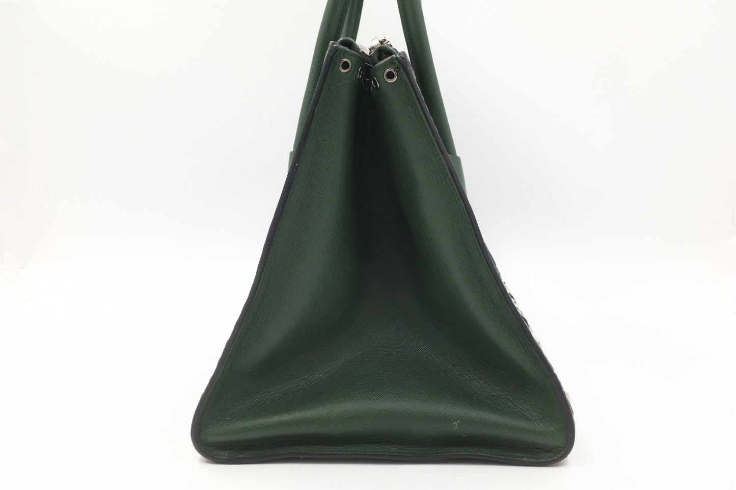 Prada Twin Pocket Tote in Green Embroidered Saffiano Leather