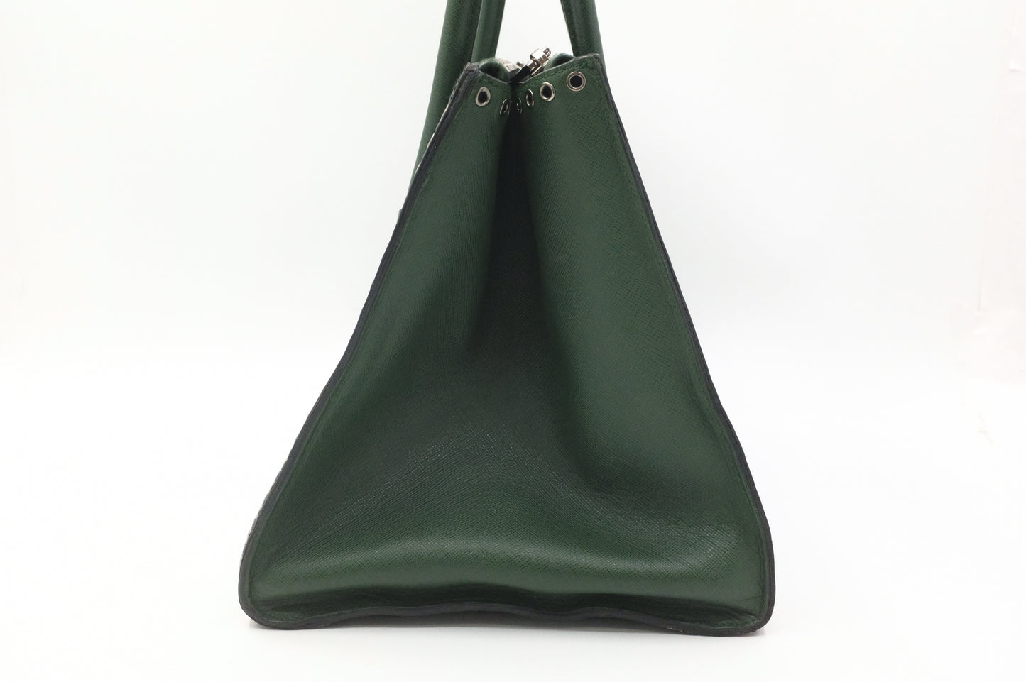 Prada Twin Pocket Tote in Green Embroidered Saffiano Leather