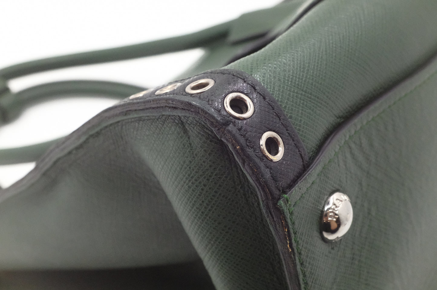 Prada Twin Pocket Tote in Green Embroidered Saffiano Leather