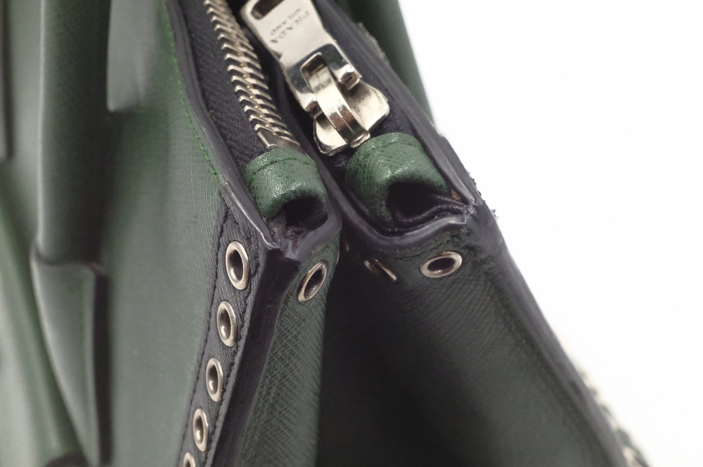 Prada Twin Pocket Tote in Green Embroidered Saffiano Leather