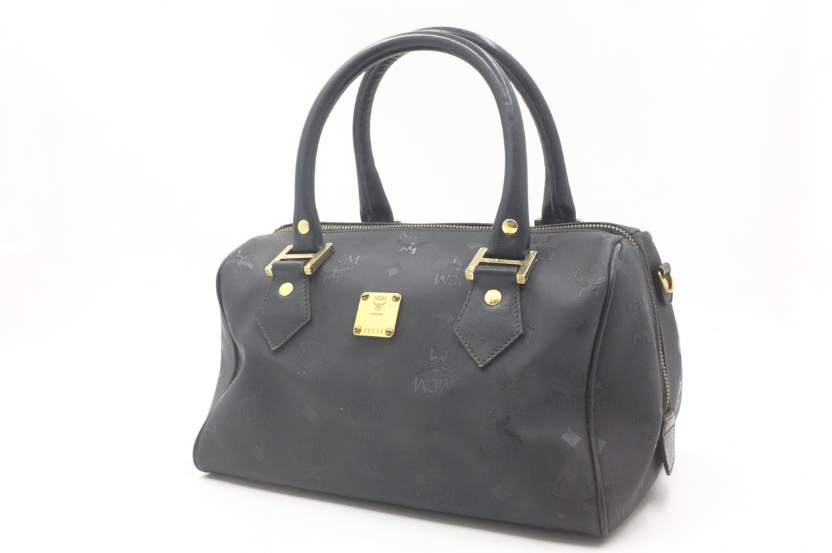 MCM Boston Bag in Black Canvas