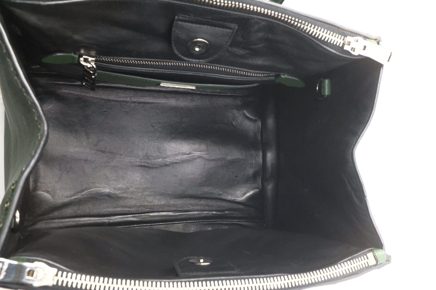 Prada Twin Pocket Tote in Green Embroidered Saffiano Leather