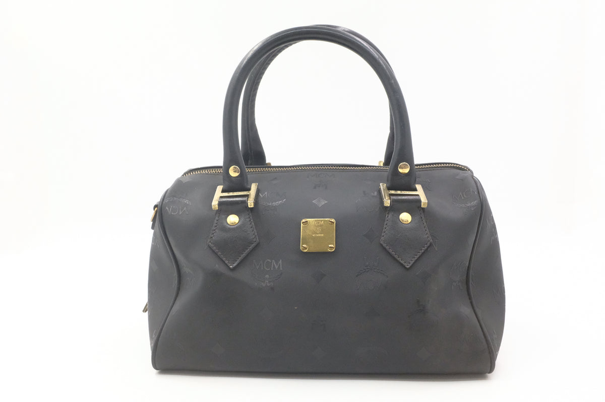 MCM Boston Bag in Black Canvas