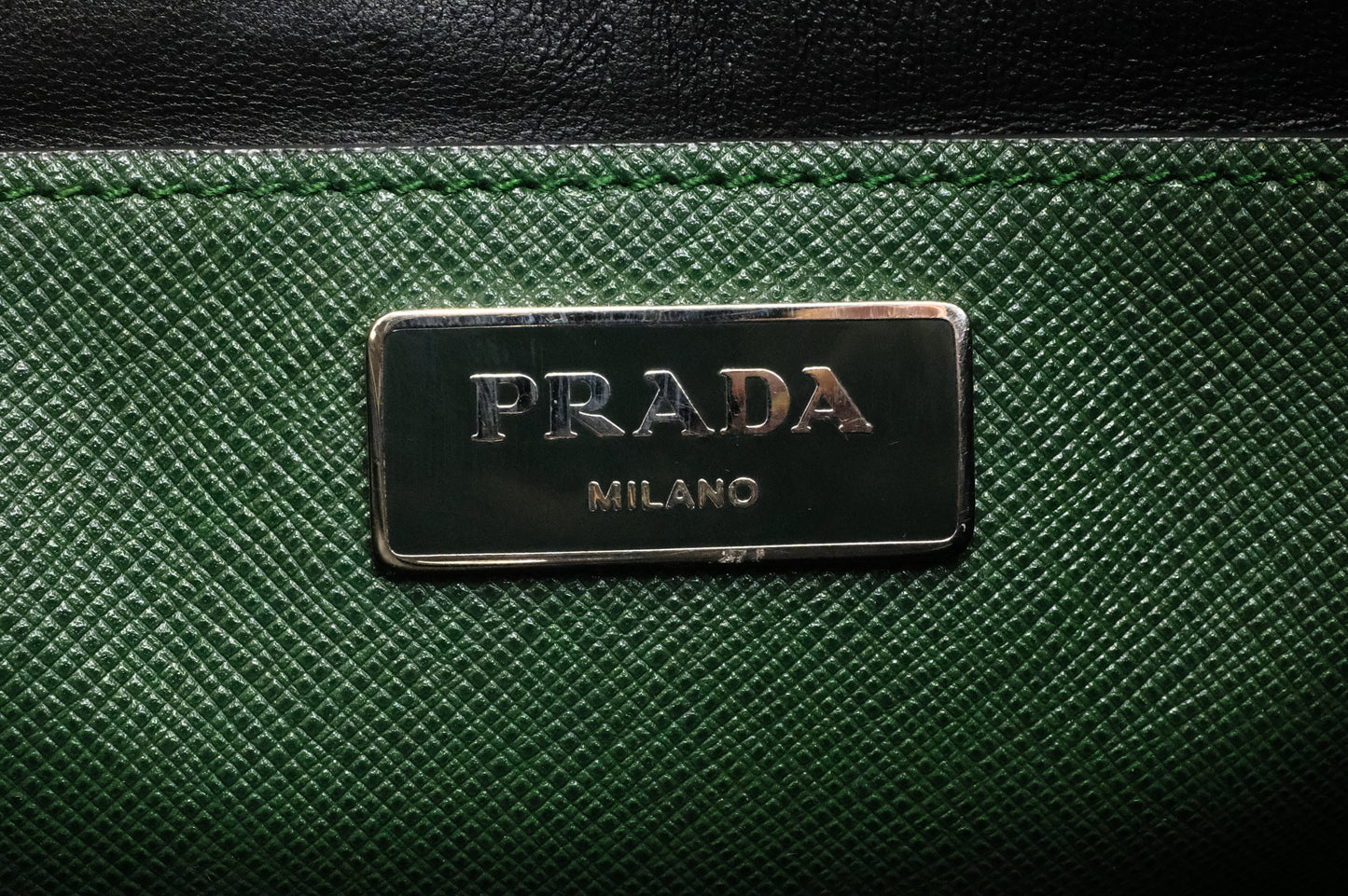Prada Twin Pocket Tote in Green Embroidered Saffiano Leather