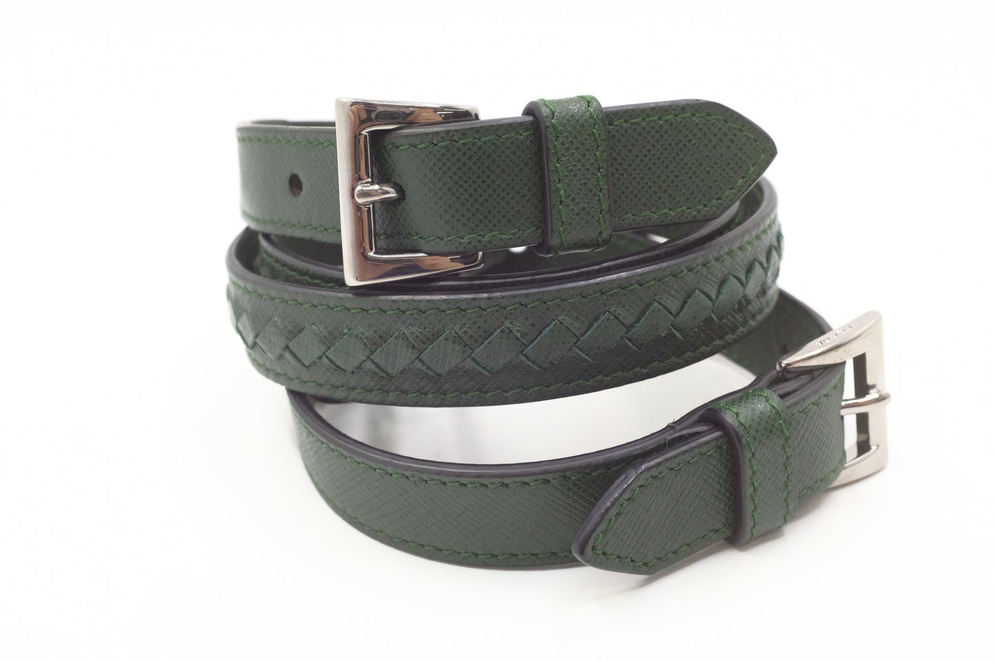 Prada Twin Pocket Tote in Green Embroidered Saffiano Leather