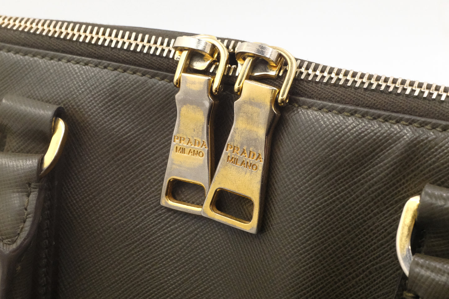 Prada Handbag in Khaki Green Saffiano Leather