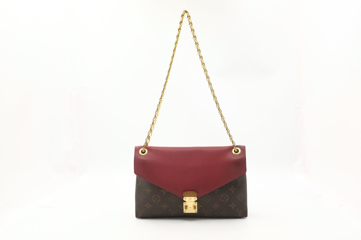 Louis Vuitton Pallas Chain Shoulder Bag in Red Leather and Monogram Canvas