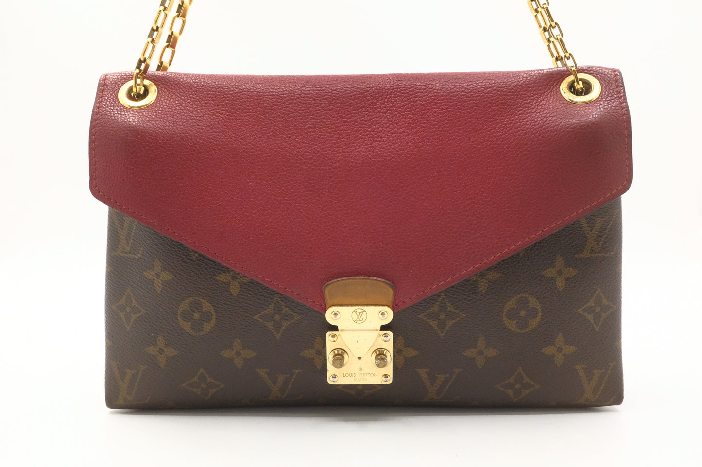 Louis Vuitton Pallas Chain Shoulder Bag in Red Leather and Monogram Canvas