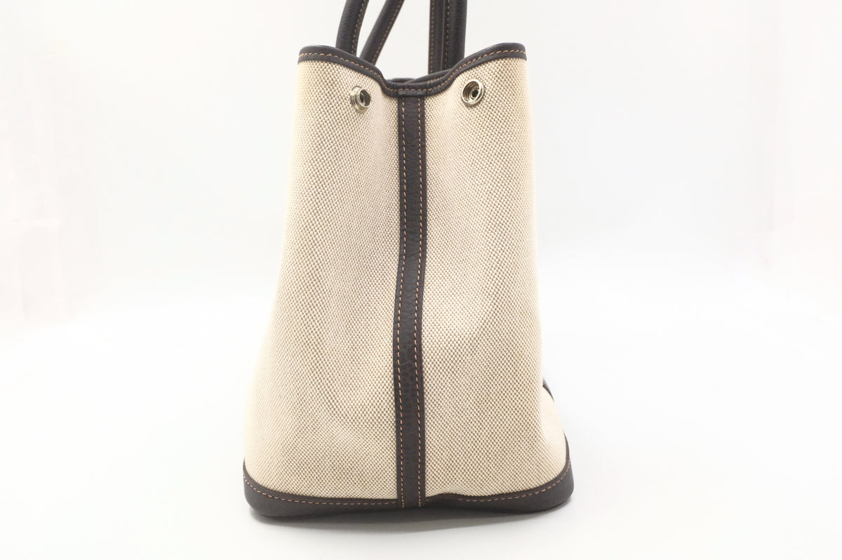 Hermes Garden Party 36 in Cream Canvas and Brown Leather