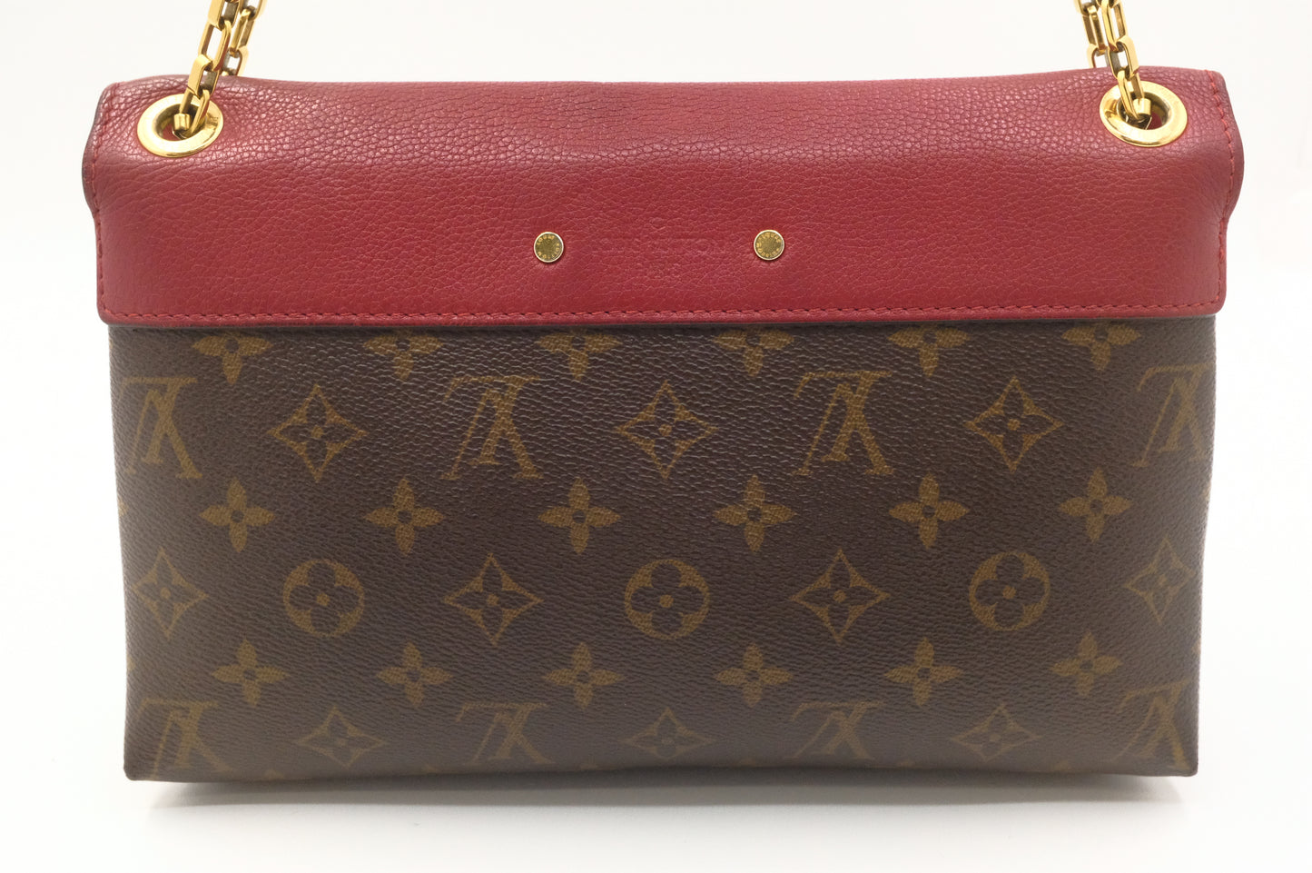 Louis Vuitton Pallas Chain Shoulder Bag in Red Leather and Monogram Canvas